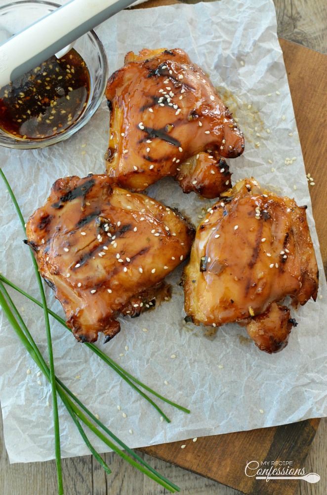 Grilled Honey Teriyaki Chicken will quickly become your favorite recipe! The marinade is out of this world and makes the the chicken thighs so dang moist. I can't believe how flavorful and tender this chicken is. They are so easy to make and  so incredibly amazing!  