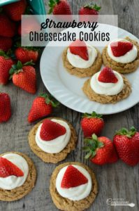Strawberry Cheesecake Cookies taste just like the real thing. From the graham cracker cookie and the cheesecake frosting to the fresh strawberry on top. These cookies are a lot easier to make than a regular strawberry cheesecake. My family loves them. They are perfect for any party and are even elegant enough to serve at a wedding reception.
