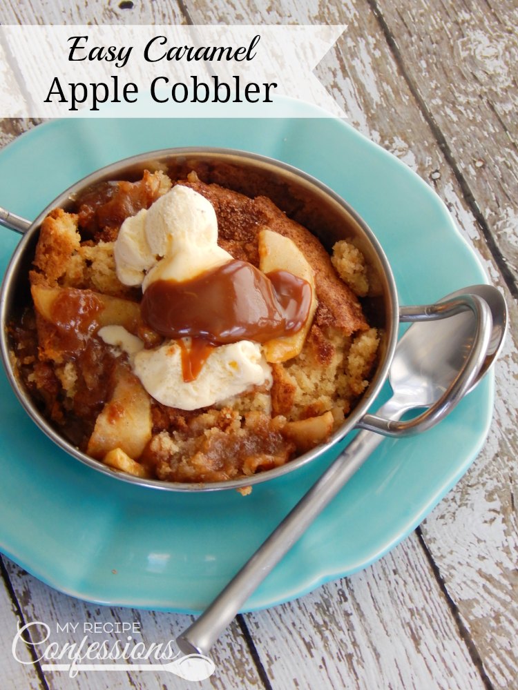 Easy Caramel Apple Cobbler- This Caramel Apple Cobbler recipe is the best homemade cobbler and it's so easy to make! 
