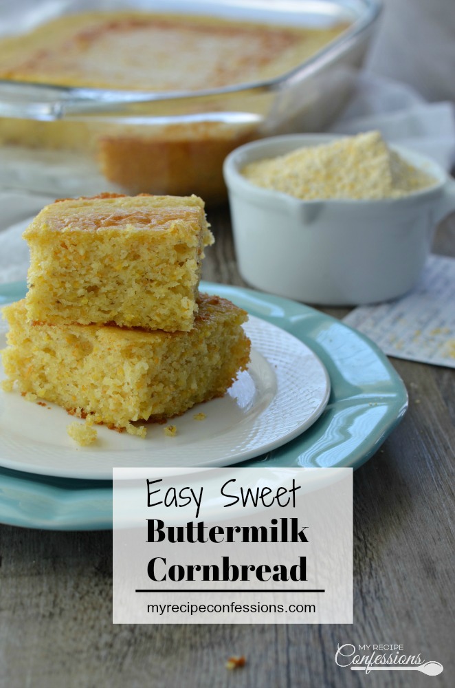 Easy Sweet Buttermilk Cornbread tastes just like Southern cornbread. The moist, tender texture and buttery sweet flavor makes this the BEST cornbread recipe ever! This homemade cornbread is just as easy to make as a box mix. 