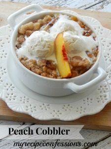 I love Fall! One of my favorite fall recipes is Peach Cobbler. I love to eat it hot out of the oven with a big scoop of vanilla ice cream on top. Make a batch of this Peach Cobbler and enjoy it while you get out all your fall décor.