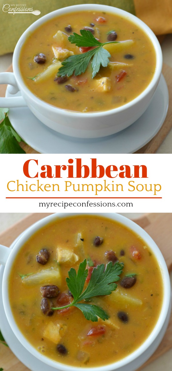 Caribbean Chicken Pumpkin Soup is refreshing and comforting all at the same time. The pineapple and cilantro give the soup a vibrant flavor, while the coconut, black beans, curry, and pumpkin round it out and give it a warm comforting taste. You have to try this recipe, it's truly life changing!