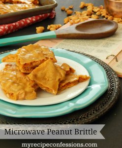Microwave Peanut Brittle. My grandma made peanut brittle every Christmas when I was little. This is one of those miracle recipes that tastes like it would be so difficult to make, yet in truth it is super easy! Need gift ideas? Do you like diy gifts? Need teacher gifts? This candy makes a great gift for teachers, neighbors, co-workers etc.