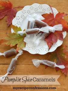 Pumpkin Spice Caramels are a Fall tradition at our house. Every Autumn I break out all of my pumpkin recipes and this one is always at the top of the list. Seriously, these caramels are incredible. Everybody who tries them loves them! If your need Christmas gift ideas, this is it. Each batch makes around 70-80 caramels.