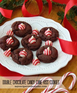 Double Chocolate Candy Cane Kiss Cookies. Christmas is always filled with amazing cookies. There are a ton of cookie recipes out there but you really need to try this recipe! These cookies are a soft brownie like chocolate cookie that melt in your mouth. The Candy Cane Kiss is the perfect touch to this already amazing cookie. If you are looking for some superb desserts this holiday season this is your recipe!