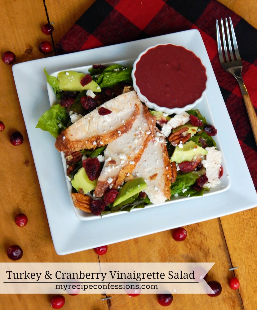 Turkey and Cranberry Vinaigrette Salad. I love this salad! It is perfect for all your thanksgiving turkey leftovers. It is so light, refreshing and one of those recipes that you will want to make over and over again. I love recipes that are easy to make and you are still thinking about the next day. 
