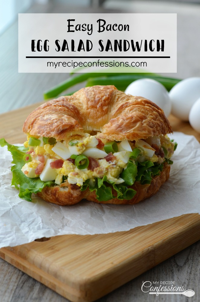 Easy Bacon Egg Salad Sandwich is the BEST EVER! The bacon adds a yummy smokey flavor. This classic recipe is quick and easy to make and is always a huge hit!