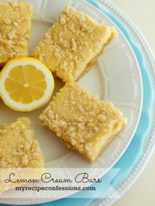 Lemon Cream Bars. These are incredible! They are worth every second it you spend making them in the kitchen! Every time I make them they are gone within a few minutes. This is one of those recipes that you will want to make over and over again!