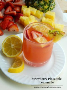 It doesn’t have to be summer to make this Strawberry Pineapple Lemonade. My mouth waters just thinking about this drink. It is an easy recipe that you can whip up in minutes. Every time I make this lemonade people ask me for the recipe.