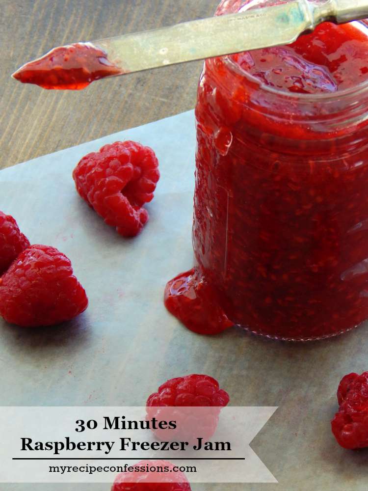 This is a fail proof recipe for 30-minute Raspberry Freezer Jam. I know this because for years my jam has not set up right until now. This recipe does not call for corn syrup and it requires less sugar than most jam recipes. That is a total win for me! Trust me, you will not find an easier or tastier recipe than this one!