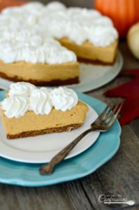 Pumpkin Mousse Pie is an easy dessert that is always a huge hit! The light and fluffy pumpkin mousse and homemade whipped cream is perfect with the gingersnap crust. Rock your holiday parties with this Pumpkin Mousse Pie on the menu! 