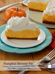 Pumpkin Mousse Pie trumps all the other dessert recipes including pumpkin recipes! It is smooth and creamy with the perfect touch of pumpkin spice. Add this recipe to your Thanksgiving recipes and you will have a home run for sure!