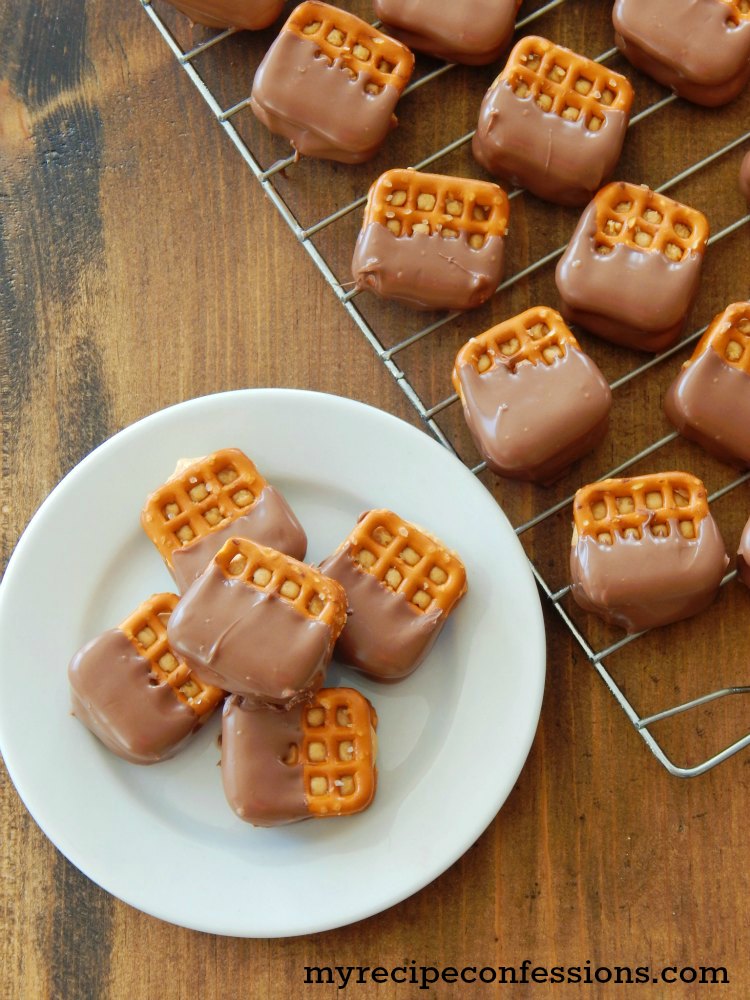Buckeye Pretzels-Peanut butter sandwiched between two pretzels and covered in chocolate. Believe me they are heavenly. These sweet treats rock and this recipe is the best! 