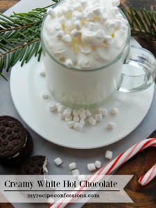 Creamy White Hot Chocolate. Christmas isn’t the same without hot chocolate. I have tried many hot chocolate recipes, and this Creamy White Hot Chocolate beats them all! It is super easy to make! I love to dunk candy cane Oreo cookies into it. Seriously, you will want to drink this hot chocolate for breakfast, lunch, and dinner!