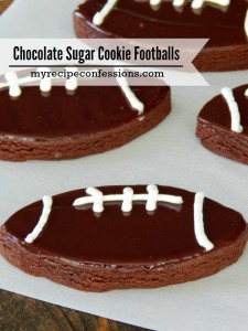 Chocolate Sugar Cookie Footballs. You need these cookies in your life! They are a cross between a sugar cookie and a brownie. I could eat them for breakfast, lunch, and dinner. You always need some delicious desserts at game day. Easy desserts shaped like footballs are even better. These cookies will be a huge hit on game day, I promise!