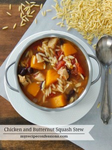Chicken and Butternut Squash Stew. This stew is will warm you from head to toe! It is so delicious I was planning on making it again before I finished my first bowl. It one of those easy dinner recipes that everybody raves over! If you are looking for chicken recipes or just want a yummy soup to warm you up this is your recipe!