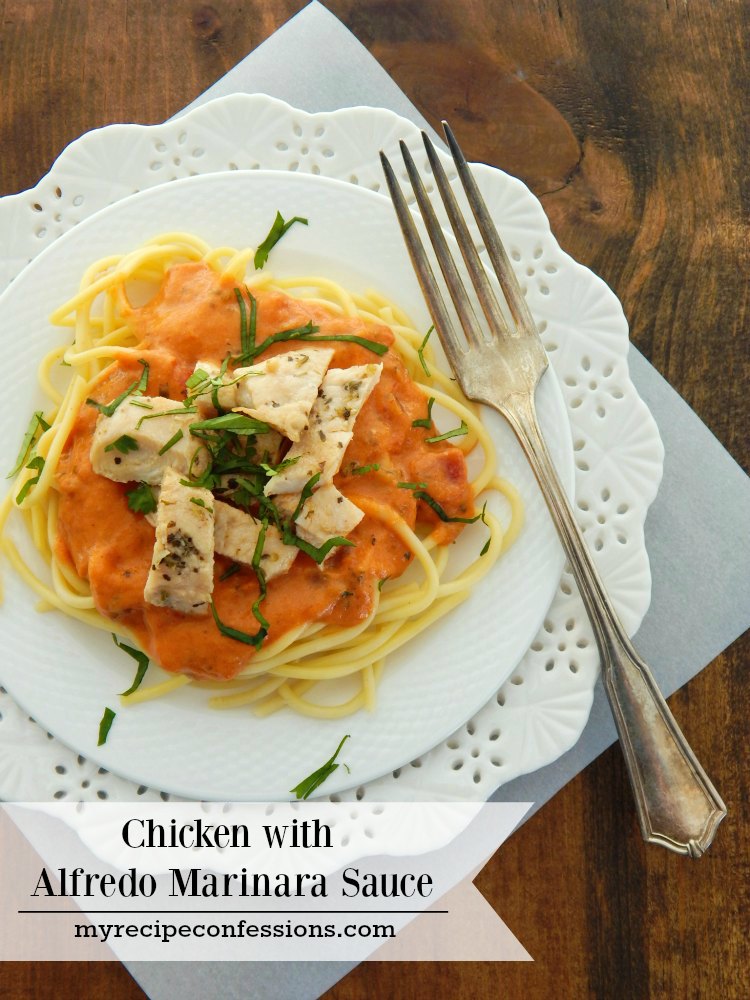 Chicken with Alfredo Marinara Sauce. This dish is the ultimate easy dinner. I have tried many dinner recipes and this one beats them all. Not only is it quick and easy, it tastes like you were cooking in the kitchen all day. Who needs Olive Garden when you can make it better at home! 