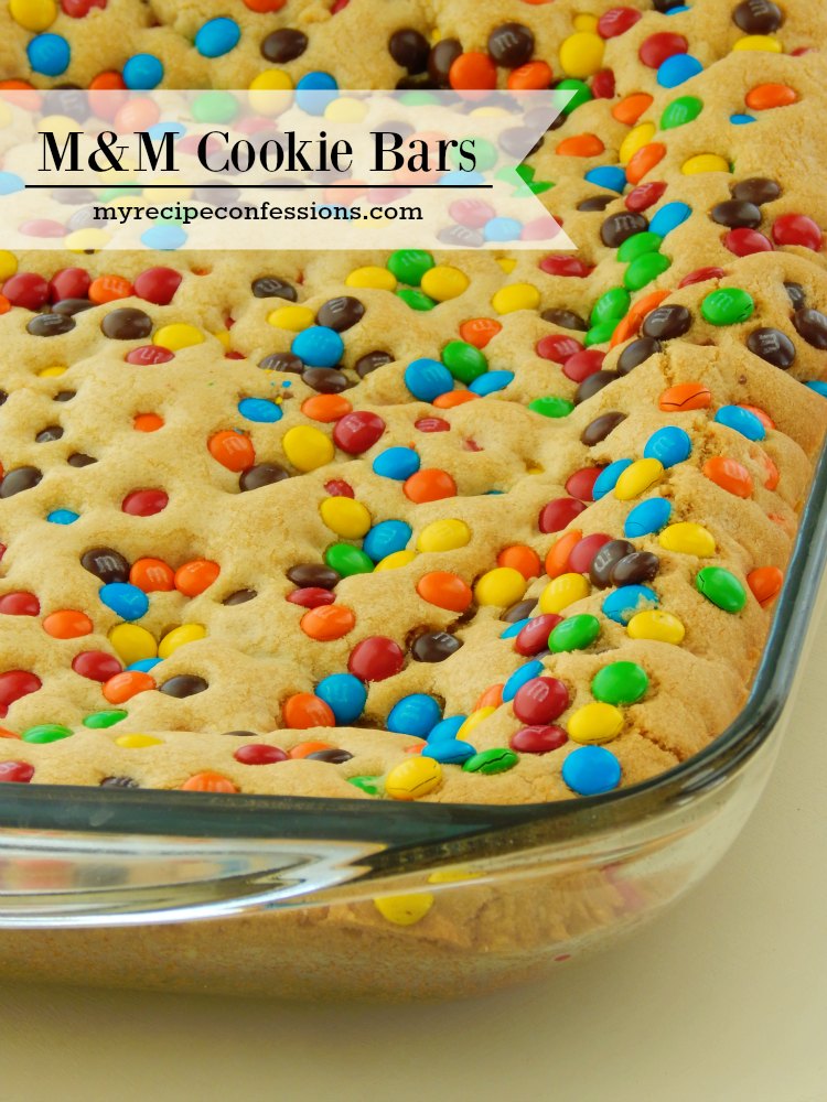 M&M Cookie Bars. These cookie bars are soft and chewy and packed with chocolate goodness! I love easy desserts and this one is a home run. I tried many recipes for cookie bars and they were either too dry or flavorless. So I was ecstatic when I came across this one! I might even eat them for breakfast. 