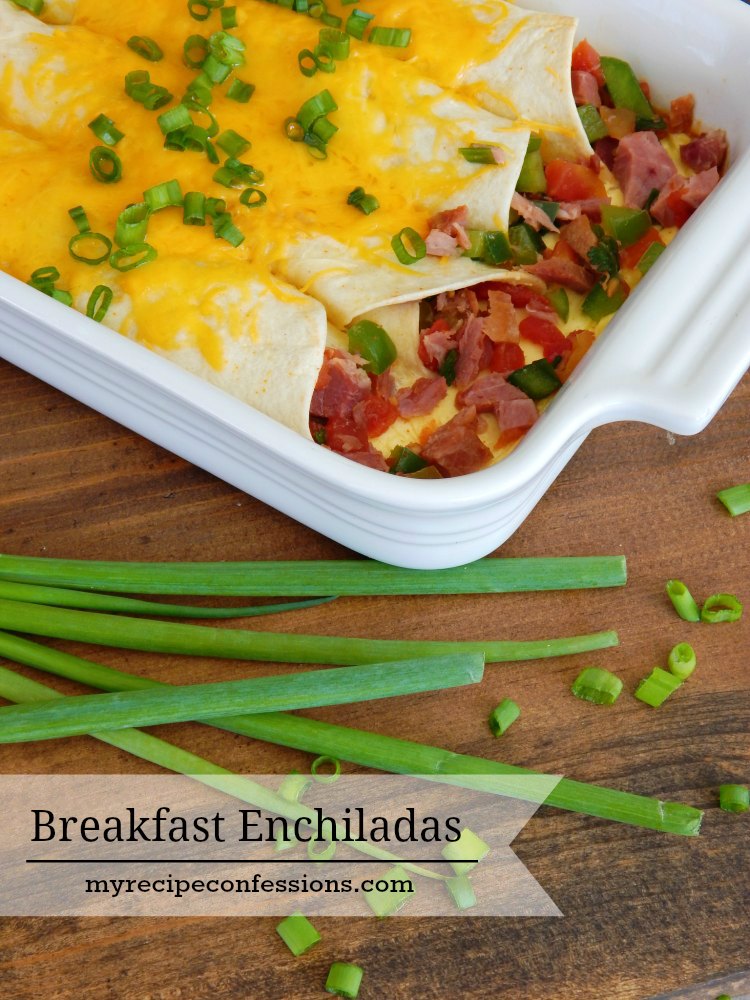  Breakfast Enchiladas. My kitchen smelled amazing when this dish was baking. My family loves to eat breakfast for dinner and this recipe was a huge hit! I have tried similar recipes and none of them measure up to this one! It would be a dish to serve at a brunch or even on Easter or Christmas morning.