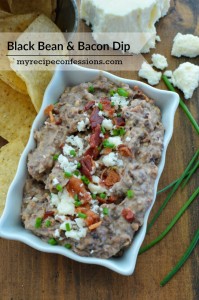 Black Bean and Bacon Dip. You will not have to spend a lot of time in the kitchen making this dip. The bacon give the dip a smoky flavor that is amazing paired with the black beans. It is best served hot with tortilla chips. Serve it with your other appetizers at your Cinco de Mayo party. Everybody will be asking for the recipe.