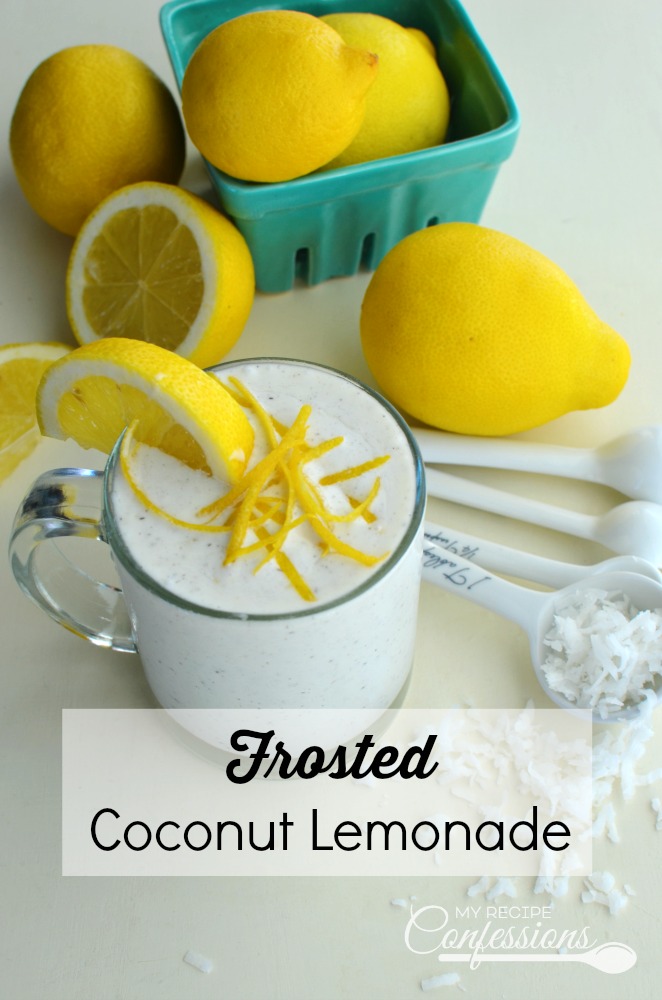 Frosted Coconut Lemonade cool and creamy texture is so refreshing! You only need 3 ingredients to make this amazing drink. It is so yummy you are going to want to make it every day! 