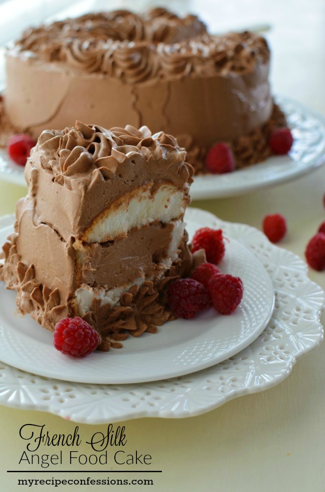 French Silk Angel Food Cake. This is one of the best cakes you will ever make in your kitchen. It tastes like you are eating a light and fluffy chocolate cloud. It is super easy to make too! The other recipes don't even come close to this one. I always get asked for the recipe.