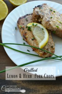 Grilled Lemon Garlic Pork Chops. Just when you thought Summer couldn't get any better, this recipe came along. Don't sweat in the kitchen trying to make dinner each night. Take it outside to the grill with this easy dinner. These pork chops are bursting with flavor and beat out all the other pork chops recipes!