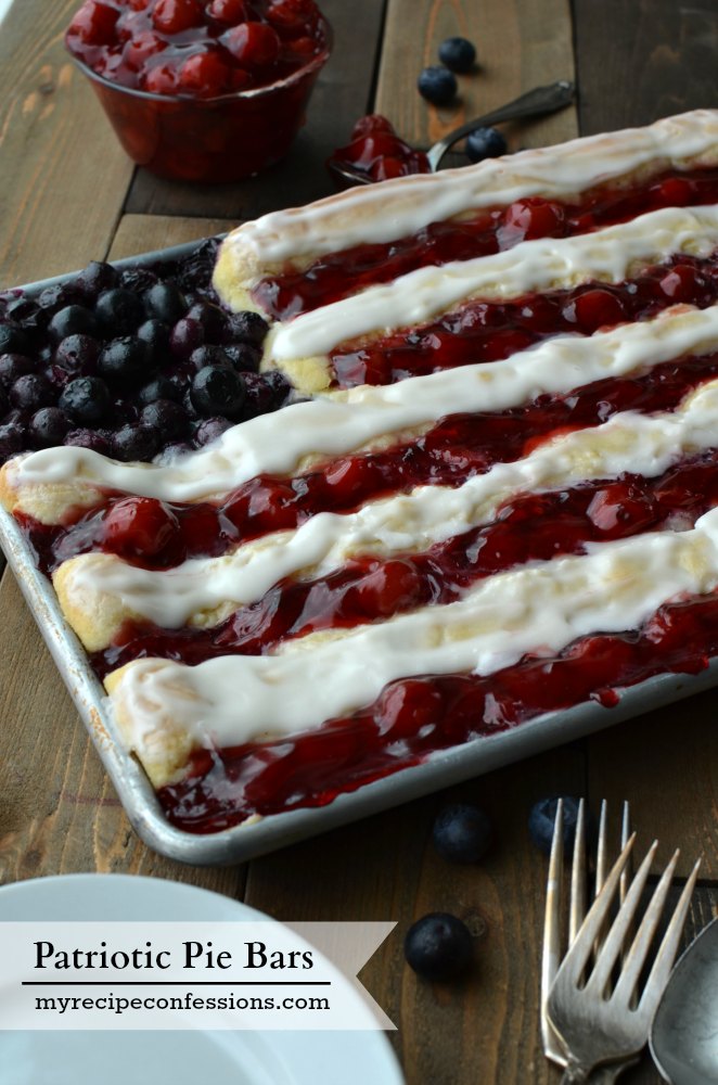 Patriotic Pie Bars are a yummy twist on one of my favorite go-to recipes. They are the perfect treat for your 4th of July party or summer barbecue! Whenever I take them to a party I never have leftovers and always get asked for the recipe.