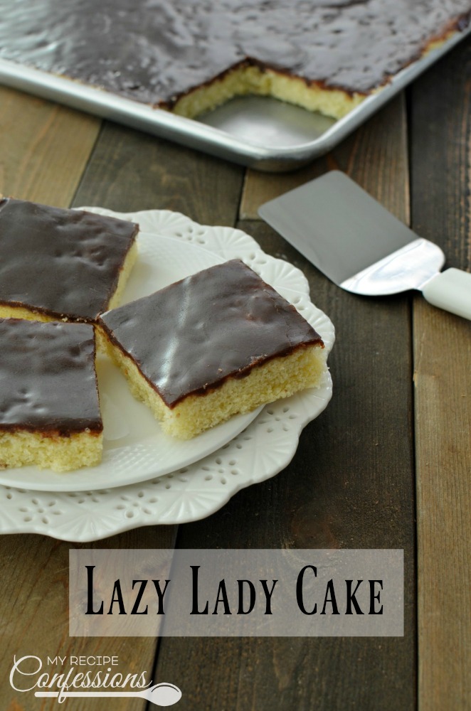 Lazy Lady Cake(AKA Vanilla Texas Sheet Cake) is an easy recipe that everybody loves. My Grandma made this cake all the time. The cake is a soft and fluffy sponge cake with a fudgy chocolate frosting. This amazing cake is baked in a large pan, which means it is perfect for parties. 