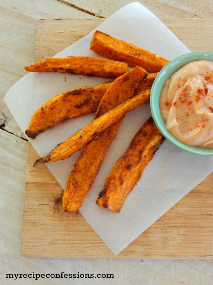 Baked Cajun Sweet Potato Fries with Creamy BBQ Dipping Sauce - My ...