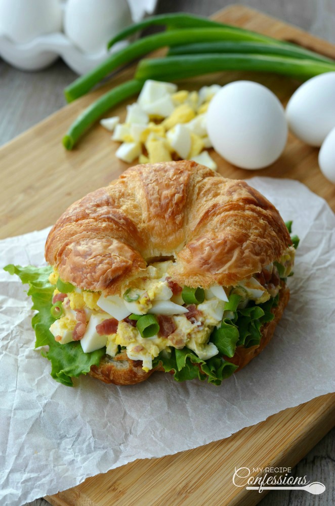 Easy Bacon Egg Salad Sandwich is the BEST EVER! The bacon adds a yummy smokey flavor. This classic recipe is quick and easy to make and is always a huge hit!