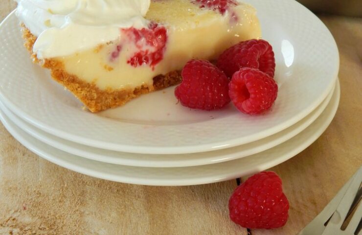 Raspberry Custard Pie. This pie is unbelievably amazing! It is so dang easy, in fact you only have to bake it for 12 minutes. Don’t waste your time with and other recipes. This is one of my family’s favorite desserts. The custard is creamy and rich and the raspberries add the perfect pop of flavor.