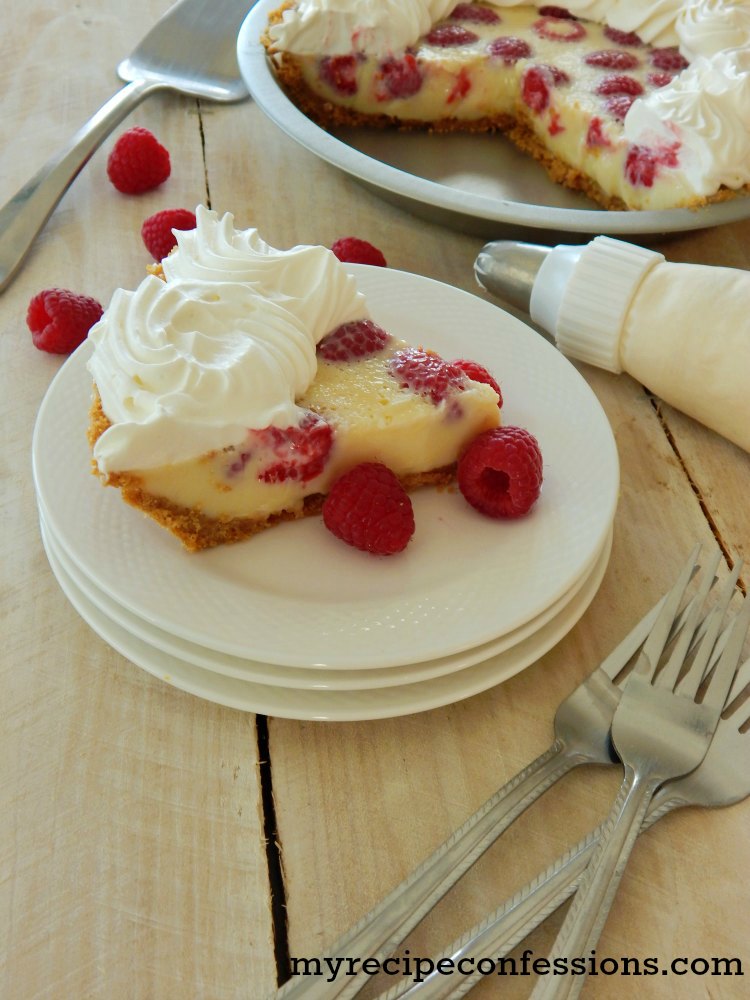 Raspberry Custard Pie. This pie is unbelievably amazing! It is so dang easy, in fact you only have to bake it for 12 minutes. Don’t waste your time with and other recipes. This is one of my family’s favorite desserts. The custard is creamy and rich and the raspberries add the perfect pop of flavor.