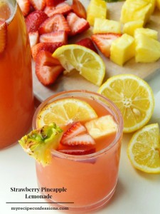 It doesn’t have to be summer to make this Strawberry Pineapple Lemonade. My mouth waters just thinking about this drink. It is an easy recipe that you can whip up in minutes. Every time I make this lemonade people ask me for the recipe.