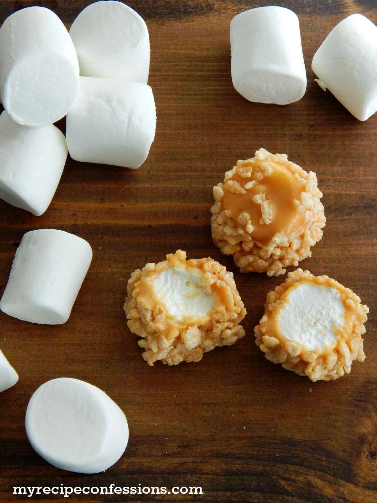 Rice Krispie Caramel Marshmallows-These tasty treats are the best! This quick and easy to follow recipe is a great activity for the kids to help with. The hardest part is trying to eat just one! 