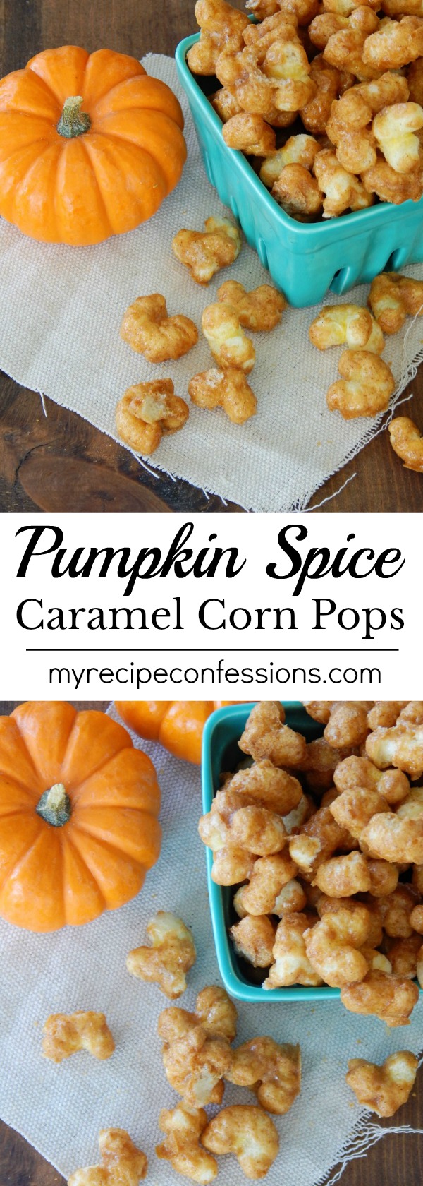 Pumpkin Spice Caramel Corn Pops-Sweet, crunchy, and perfectly spiced. This recipe is super easy and is perfect for movie night, parties, or anytime you want a yummy treat.