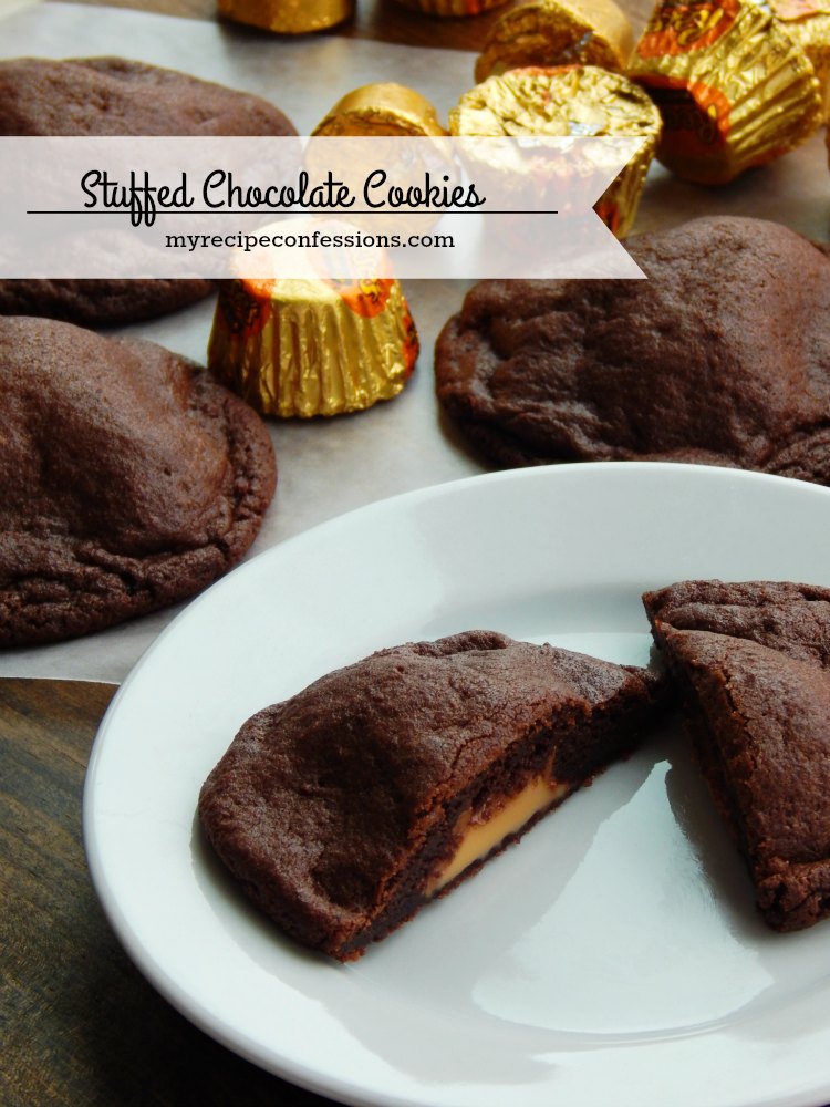 Stuffed Chocolate Cookies. These cookies are so soft and chewy and you get to add your favorite candy bar into the center. They are one of those easy desserts that everybody loves! It’s a great way to use up all the left over Halloween candy! Trust me, if you love cookie recipes, you are going to love this one! 