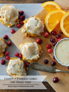 Pumpkin Cranberry Cookies with Orange Glaze. These Cookies are like a Christmas party in your mouth! They are all the best holiday flavors combined into one amazing cookie! This might seem like a weird combination, but trust me they are mind blowing! I have tried many pumpkin recipes, and this one is my absolute favorite! I plan on making these cookies every year from now on!