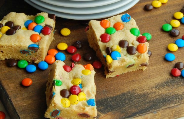 M&M Cookie Bars. These cookie bars are soft and chewy and packed with chocolate goodness! I love easy desserts and this one is a home run. I tried many recipes for cookie bars and they were either too dry or flavorless. So I was ecstatic when I came across this one! I might even eat them for breakfast.