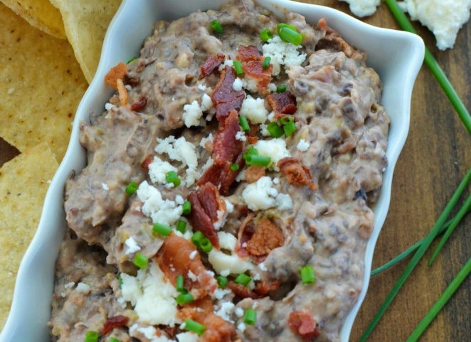 Black Bean and Bacon Dip. You will not have to spend a lot of time in the kitchen making this dip. The bacon give the dip a smoky flavor that is amazing paired with the black beans. It is best served hot with tortilla chips. Serve it with your other appetizers at your Cinco de Mayo party. Everybody will be asking for the recipe.