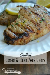 Grilled Lemon Garlic Pork Chops. Just when you thought Summer couldn't get any better, this recipe came along. Don't sweat in the kitchen trying to make dinner each night. Take it outside to the grill with this easy dinner. These pork chops are bursting with flavor and beat out all the other pork chops recipes!