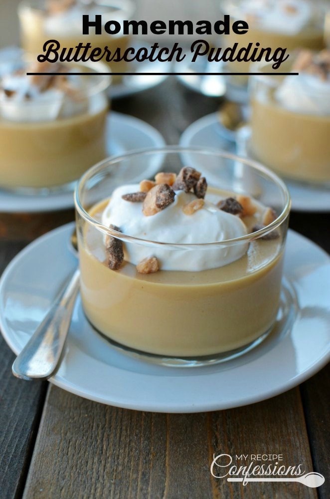 Homemade Butterscotch Pudding. Don't even think about buying a box pudding mix! This pudding recipe will blow any box mix out of the water and it's so easy anybody can make it. Top it with some whipped cream and sprinkle some English Toffee over it and you have the best pudding ever! 