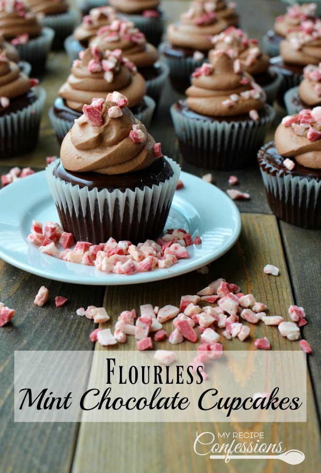 Flourless Mint Chocolate Cupcakes are moist,fluffy, and honestly the best! The mint chocolate ganache and chocolate mousse frosting makes these cupcake irresistible. The fact that they are gluten-free will surprise you. These fool-proof cupcakes are my families favorite dessert.