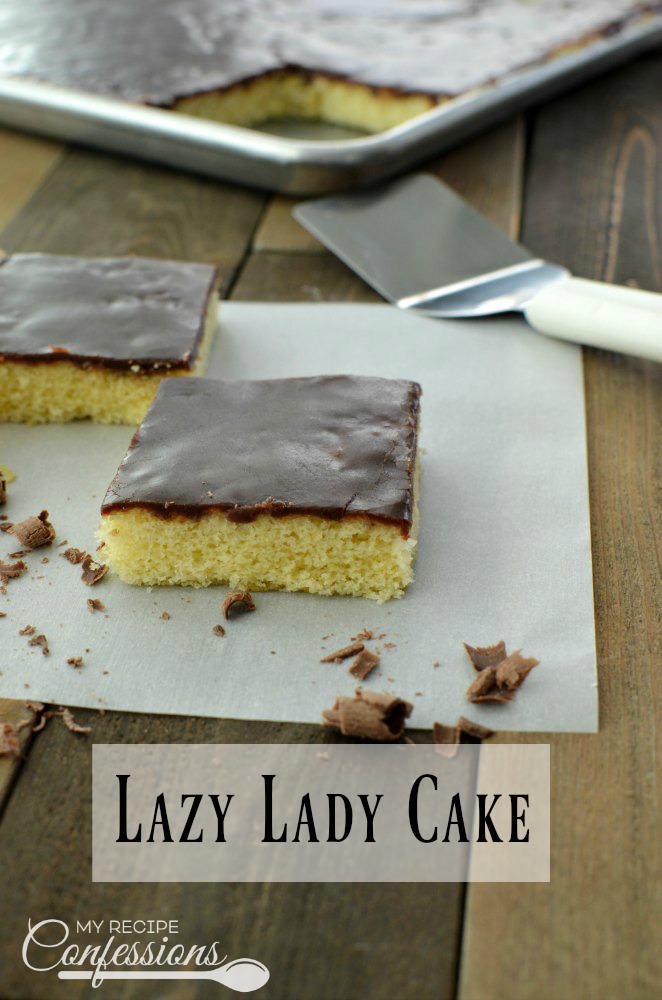 Lazy Lady Cake(AKA Vanilla Texas Sheet Cake) is an easy recipe that everybody loves. My Grandma made this cake all the time. The cake is a soft and fluffy sponge cake with a fudgy chocolate frosting. This amazing cake is baked in a large pan, which means it is perfect for parties. 