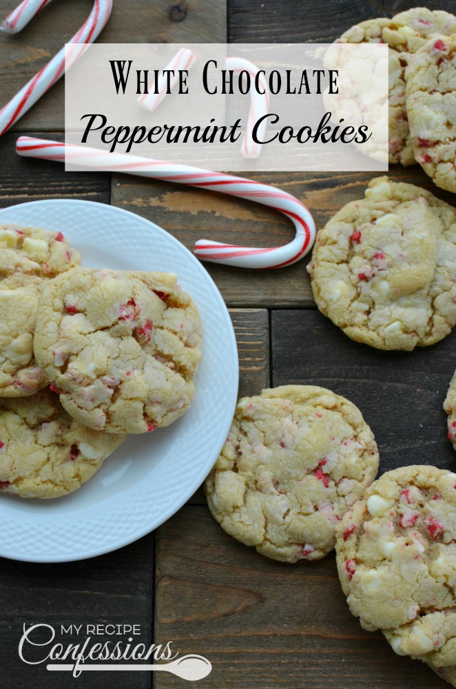 White Chocolate Peppermint Cookies are easy and delicious! They are soft and chewy with the perfect kick of peppermint. The white chocolate chips are the perfect compliment to the peppermint. These cookies make a great dessert for your family or a Christmasscookie exchange party.