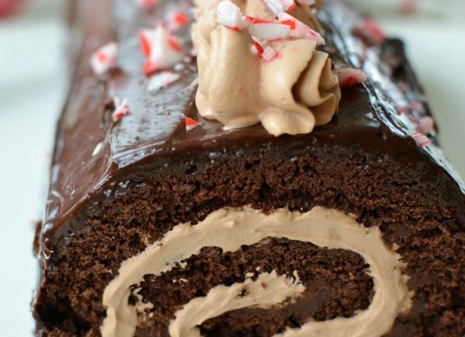Mint Chocolate Cake Roll is a moist chocolate cake filled with a mint chocolate mousse and topped with a smooth mint ganache. It's a chocolate lovers dream! This is the only dessert recipe you will need this holiday season. Trust me, everybody is going to be asking for the recipe!